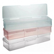 Пенал для инструментов пластик (прозрачный, прозрачно-розовый) с 3 дырочками под фрезы, размер 7,5см х 19см